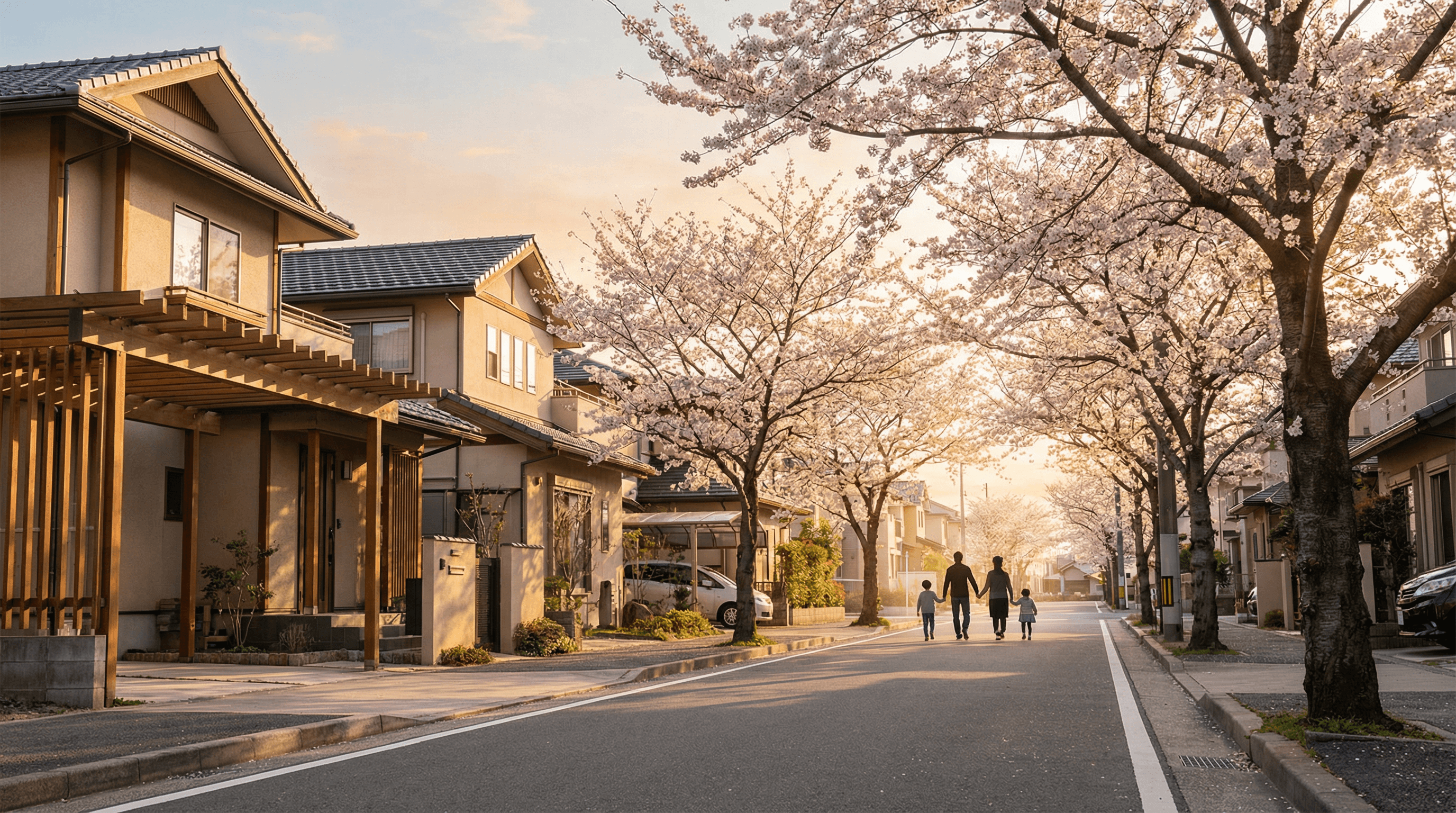 大東市・東大阪の街並みと幸せな家族